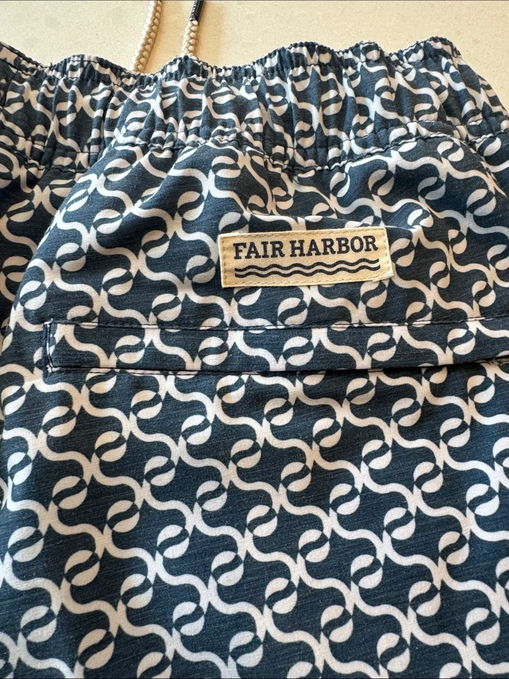 Fair Harbor Navy & White Repeat-Logo Swim Trunks